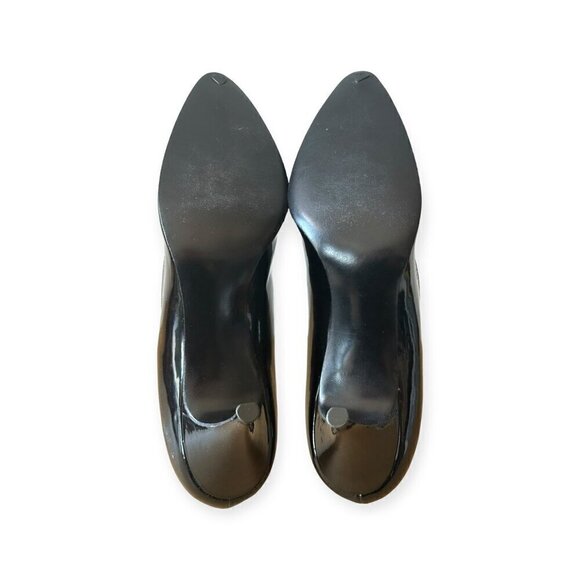 Vintage Herbert Levine Black Patent Stiletto Pumps with Rosette, Size 6AAA - Picture 9 of 16
